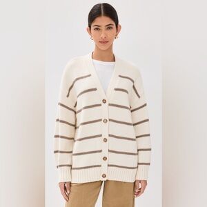 Jenni Kayne Chloe Cardigan - Ivory/Taupe Striped Cream and Brown Sweater